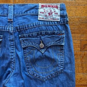 True Religion Joey Jeans Mens Size 36x33 Bootcut Denim Made in USA Dark Wash